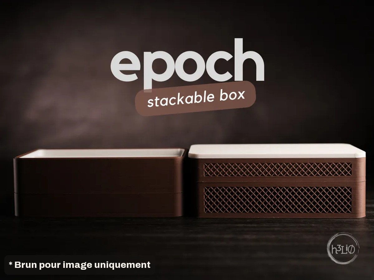 Boîtes empilables Epoch, présentation officielle (brun pour image uniquement).